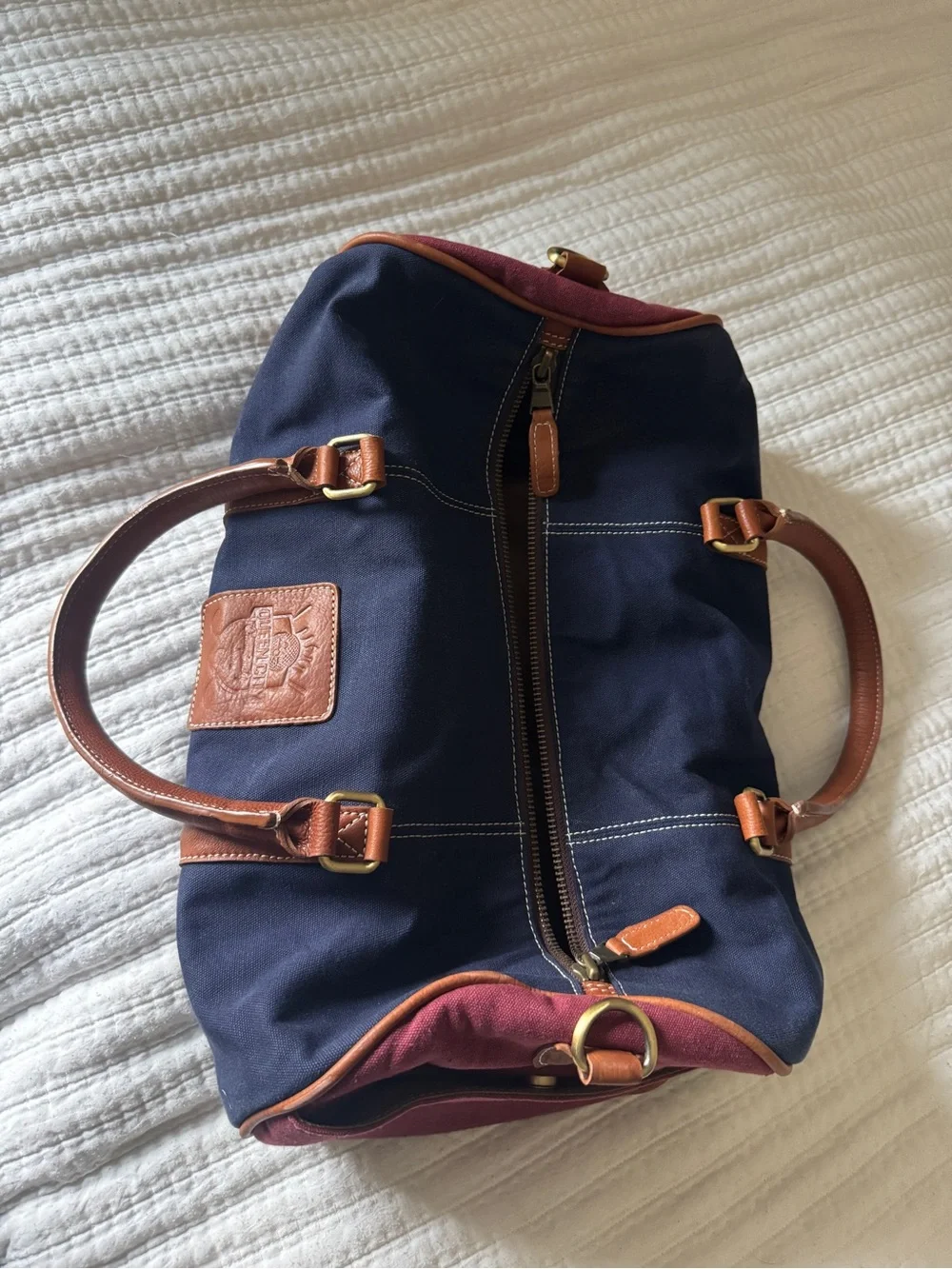 Vintage LPGA Queen City Championship Golf Duffle Bag Canvas Brown Leather Trim